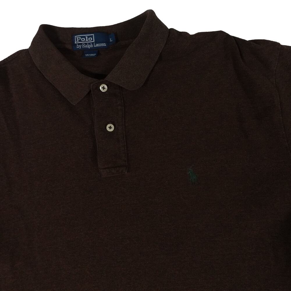 Ralph Lauren Vintage Brown Green Pony Golf Polo Shirt Men's Large